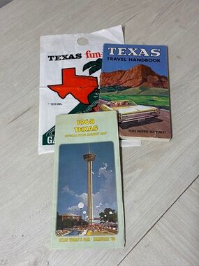 1968 Texas Travel Ephemera HemisFair Worlds Fair Map Handbook Galveston Bag Trio